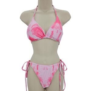 Zando Womans size M String Bikini Halter Tie Triangle 2 Piece Swimsuit Pink NWOT
